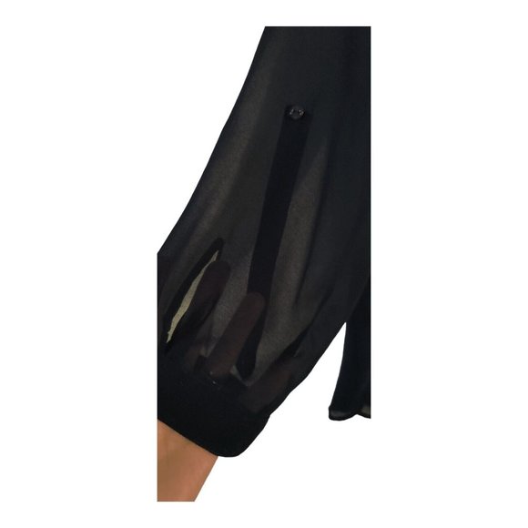 BEE STITCHED NAVY SHEER LIGHT WEIGHT POCKET BLOUSE SHIRT WOMENS SIZE LARGE L - Picture 4 of 10